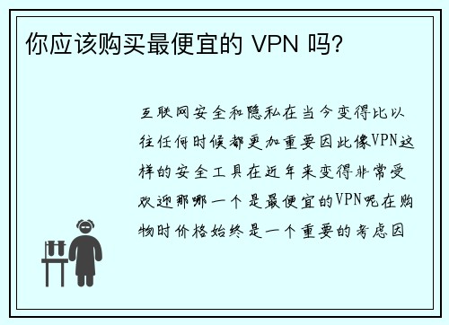 你应该购买最便宜的 VPN 吗？